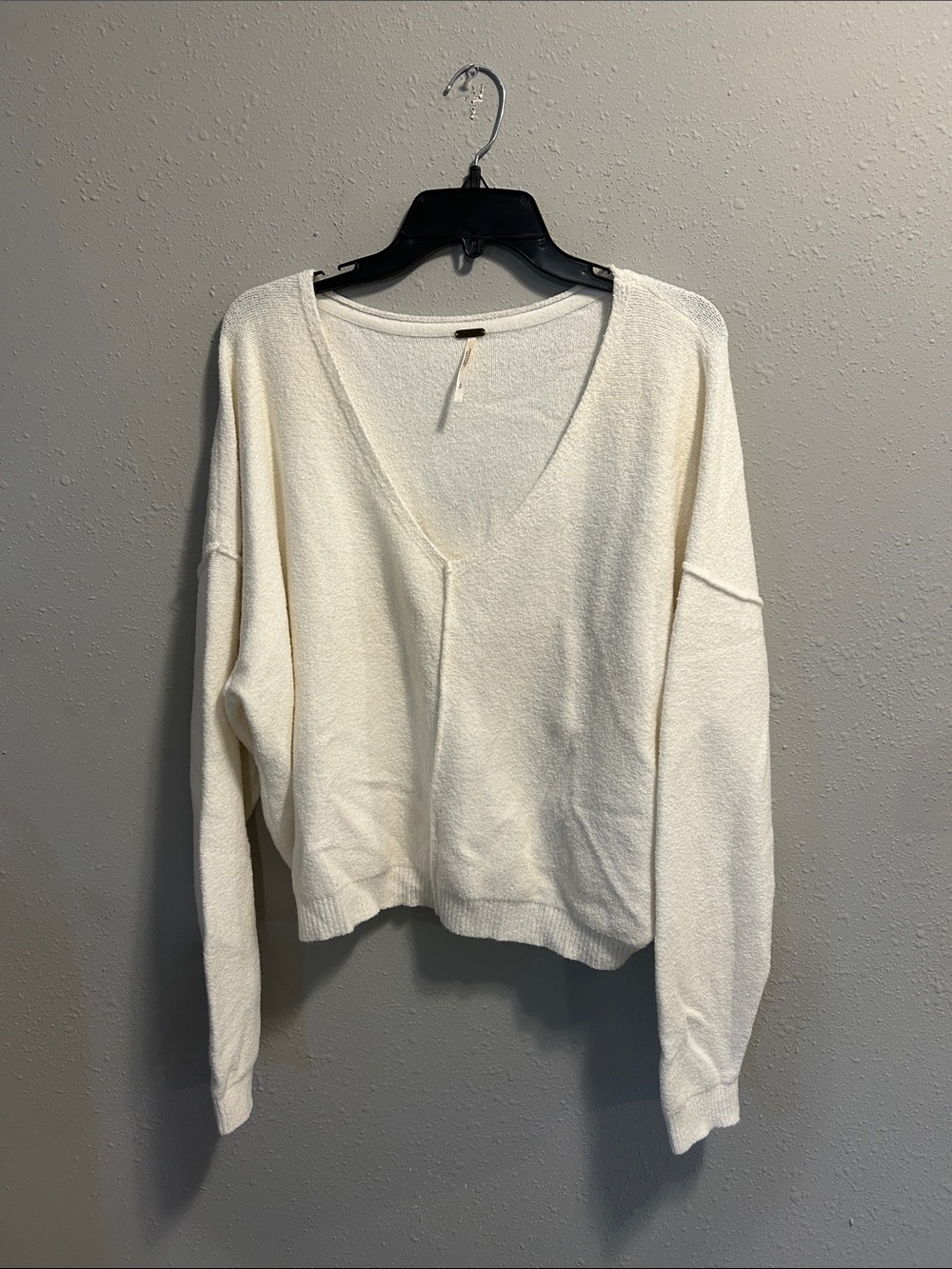 Free People White V Neck Oversized Sweater